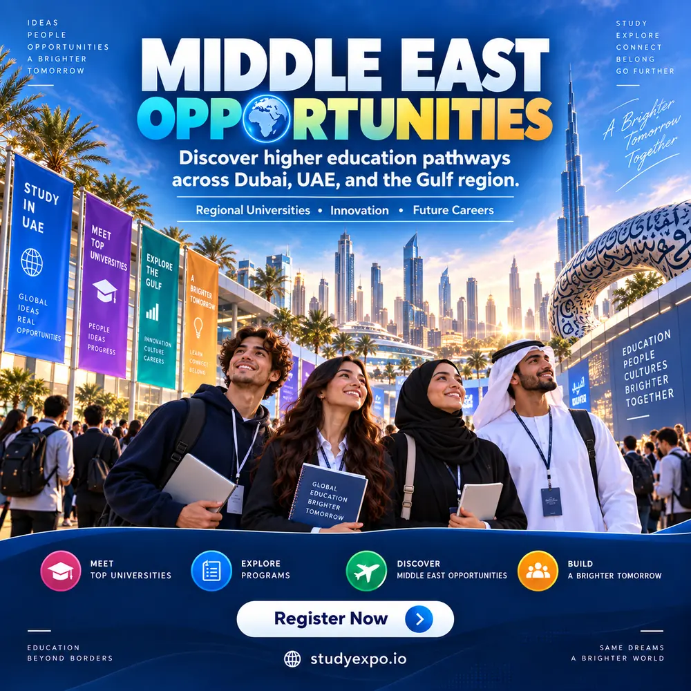 World Study Expo poster: Middle East opportunities, higher education pathways across the Gulf